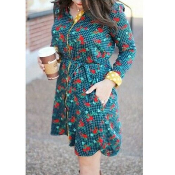 Matilda Jane Choose Your Own Path Shirt Dress S Teal Floral Button Down - Picture 4 of 11